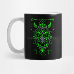 Cyber Oni: Futuristic Robot Oni Mask Illustration Mug